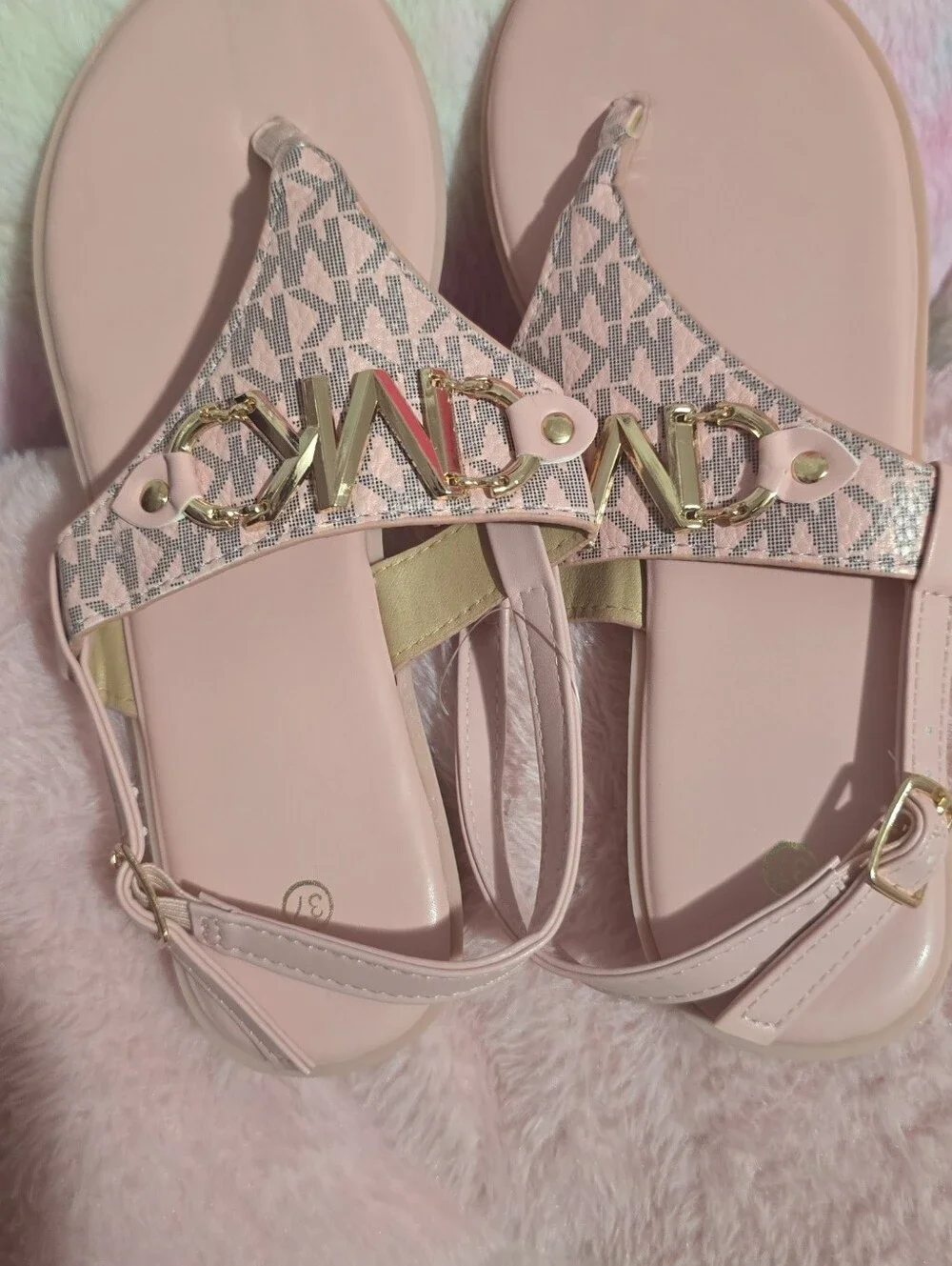 Michael Kors Pink Logo Thong Sandals with Gold Accents